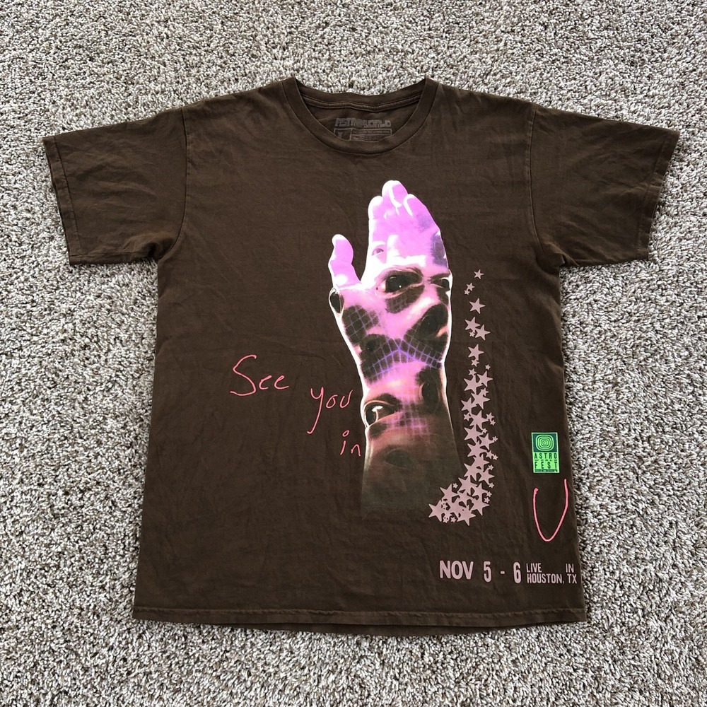 Travis Scott Astroworld Festival 2021 Shirt Men L Concert Merch Hand Graphic Tee